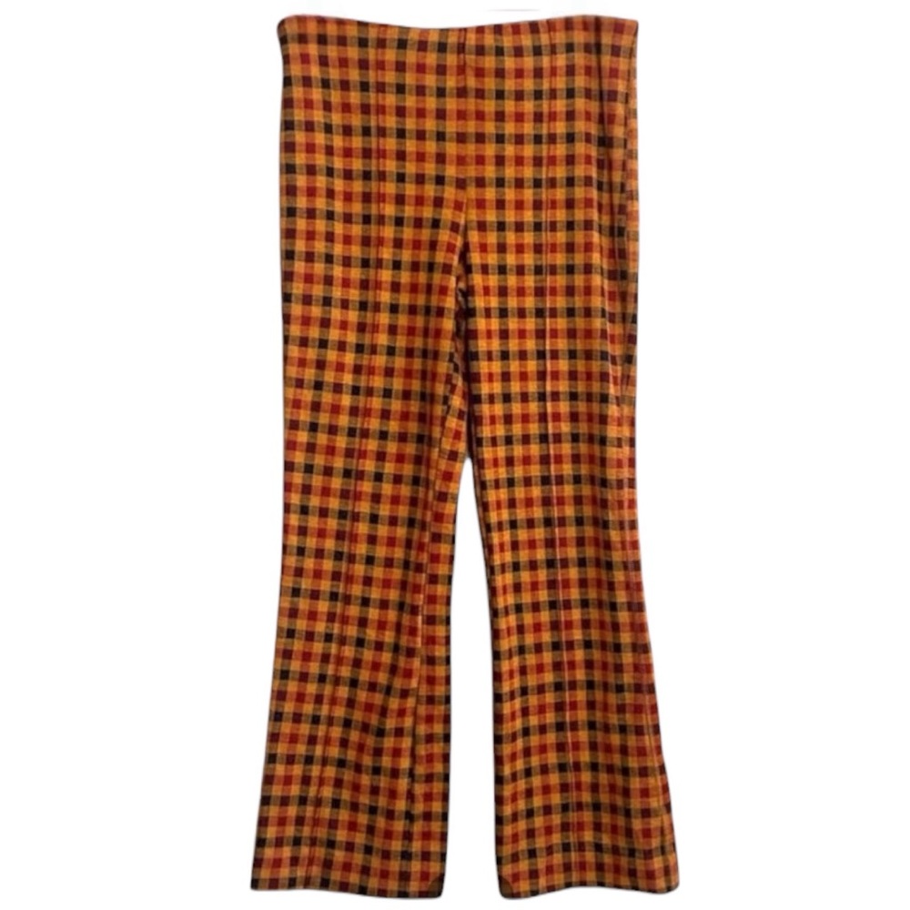 Anthropologie Maeve Plaid Knit Kick Flare Pants Orange Maroon Size S